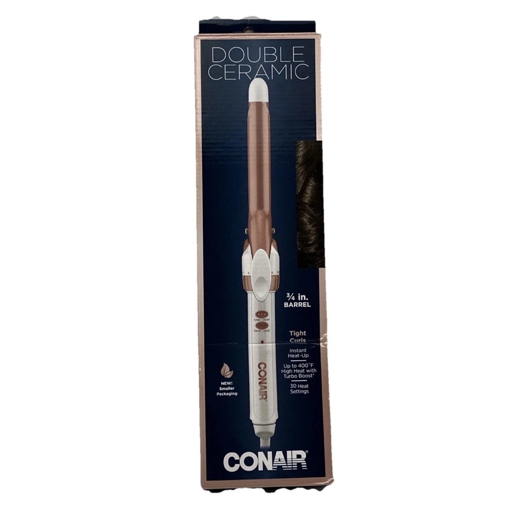 Conair Double Ceramic Curling Iron with 3/4” barrel . Tight Curls , New